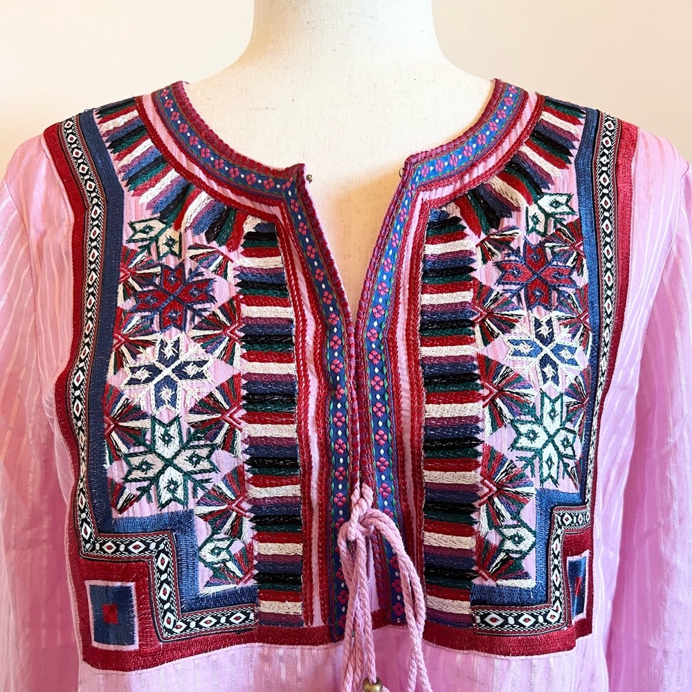 FIGUE Lily Embroidered Tunic Top Afterglow Pink Size Medium - Picture 4 of 10